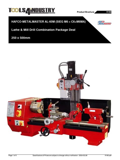 Hafco Metalmaster Al 60m Sieg M6 C6 M6ma Lathe And Mill Drill Combination Package Deal 250 X