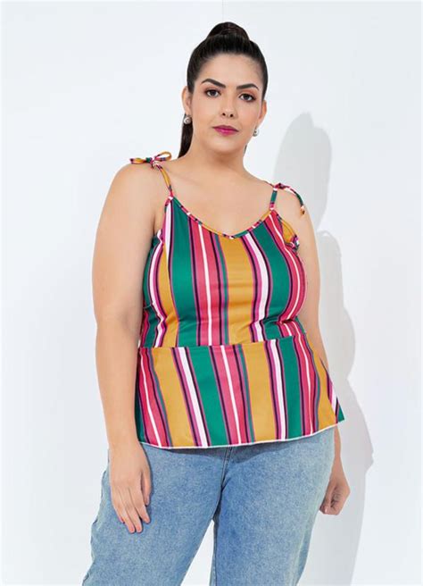 Marguerite Blusa Listrada Al As Para Amarrar Plus Size