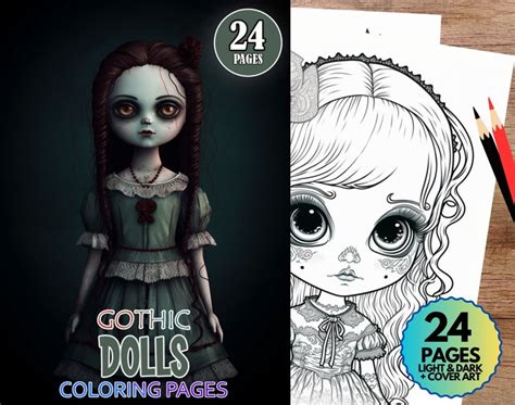 Gothic Dolls Coloring Book Pages 24 Pack Adult Coloring Instant Pdf