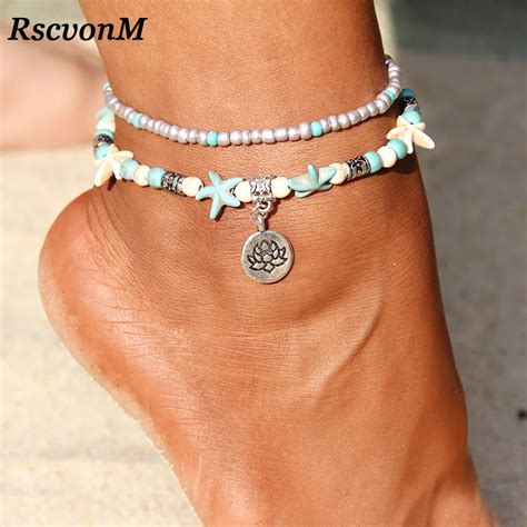 Aliexpress Buy Rscvonm Bohemian Multiple Layers Lotus Anklets For