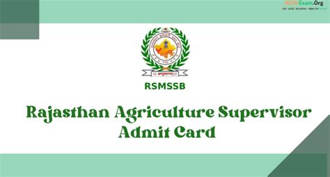 Rajasthan Agriculture Supervisor Admit Card Exam Date 2023 Entrance Ticket Vo Truong Toan