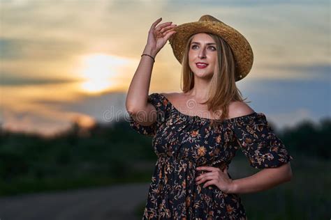 Pretty Plus Size Farmer Lady At Sunset Stock Photo Image Of Body