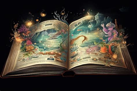 Premium AI Image Open Magical Book With Fantasy Landscape Over Pages