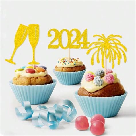 Happy New Year Cupcake Toppers New Year Party Decorations Pcs New