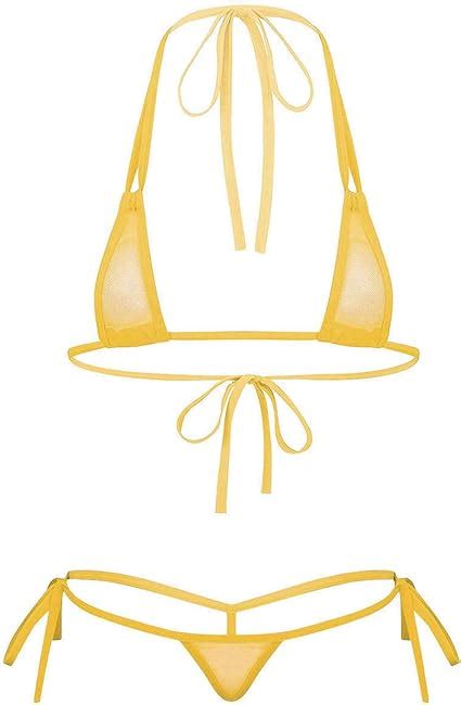 DPois Damen Zweiteiler Micro Bikini Dessous Sexy Durchsichtig Strappy