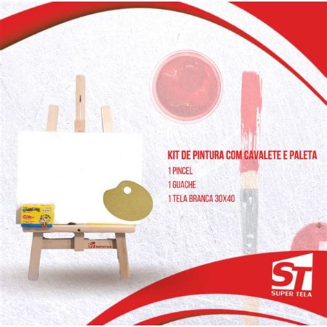 Kit Para Pintura Cavalete Cm Tela De Pintura X Guache Pincel E