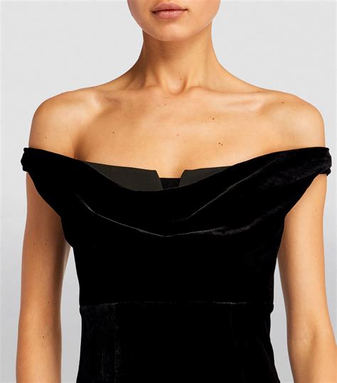 Womens Roland Mouret Black Velvet Off The Shoulder Maxi Dress Harrods Uk