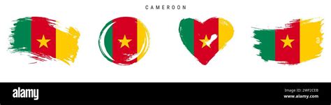 Cameroon Hand Drawn Grunge Style Flag Icon Set Cameroonian Banner In