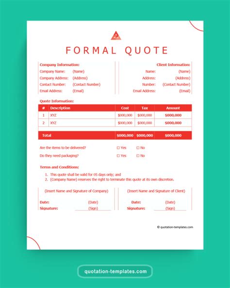 Formal Quotation Template 12 For Word Excel PDF Format