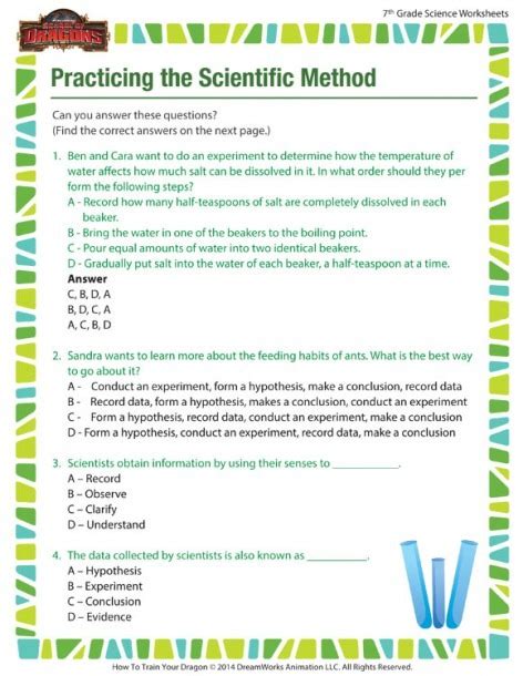 Printable Science Worksheets Middle School Grades