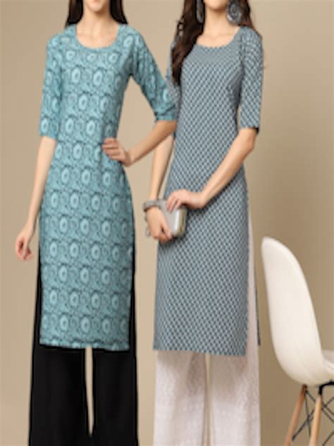 Buy Kalini Women Pack Of 2 Printed Block Print Summer Sheers Crepe Kurta Kurtas For Women