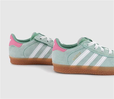 Adidas Gazelle 2 Infant Trainers Hazy Green White Bliss Pink Unisex