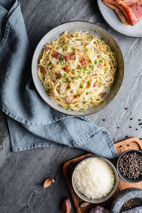 Klassische Pasta Carbonara Herzhafte Italienische Speise Mit Spaghetti