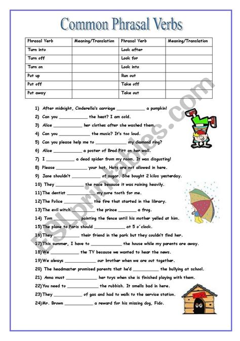 Common Phrasal Verbs Esl Worksheet By Zora