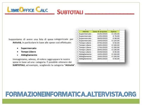 esercitazione su Subtotali con LibreOffice Calc | PPT