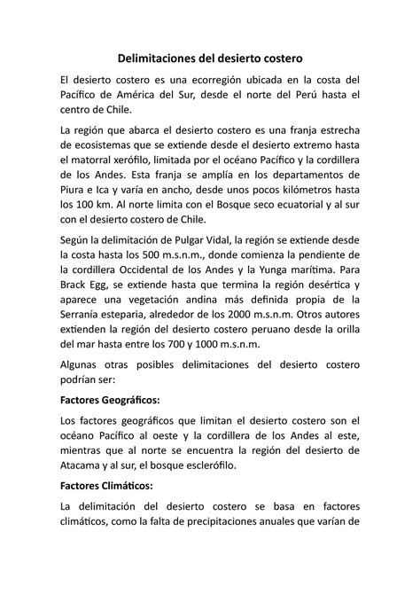 Delimitaciones Del Desierto Costero La Regi N Que Abarca El Desierto