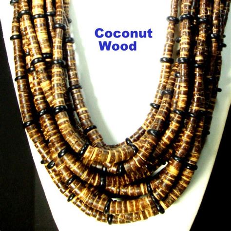 10 Strand Natural Brown Coconut Wood Full Necklace G Gem