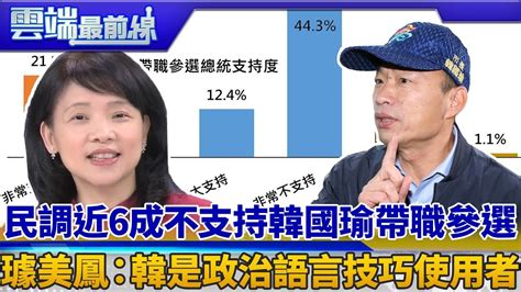 民調近6成不支持韓國瑜帶職參選 璩美鳳：韓是政治語言技巧使用者｜雲端最前線 Ep616精華 Youtube