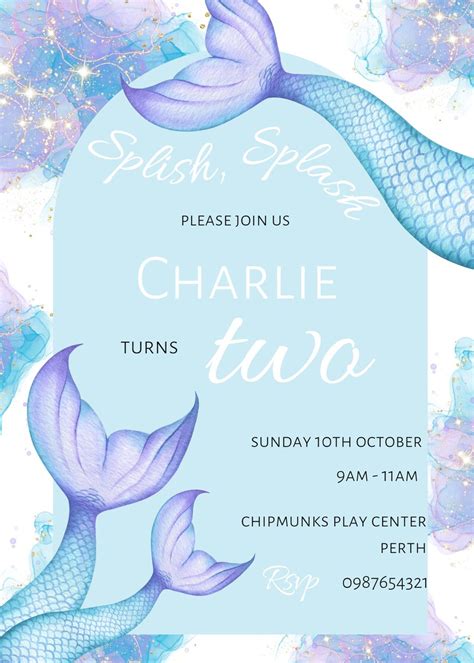 Editable Mermaid Birthday Invitation Mermaids Tail Invitation Etsy