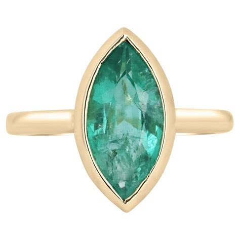 225ct 14k Natural Emerald Marquise Cut Bezel Set Solitaire Gold Ring For Sale At 1stdibs