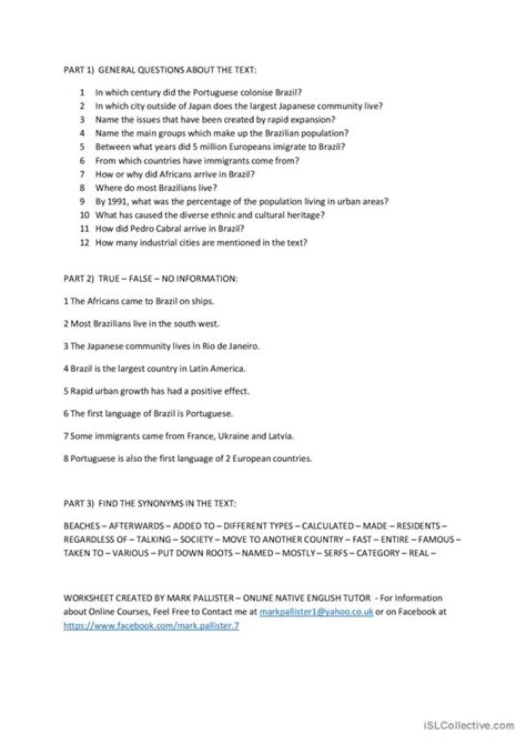 BRAZIL A DIVERSE ETHNIC CULTURAL English ESL Worksheets Pdf Doc