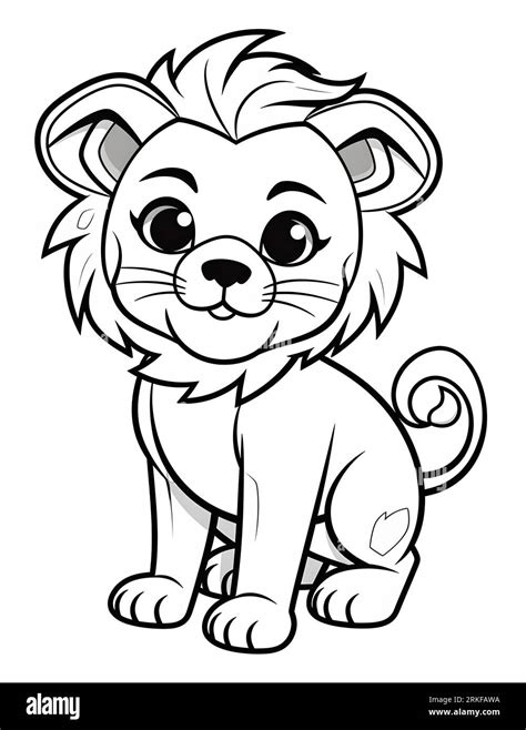 An illustration of a cartoon lion cub sketch on a white background ...