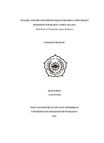 Analisis Faktor Faktor Penyebab Terjadinya Perceraian Di Pemkot