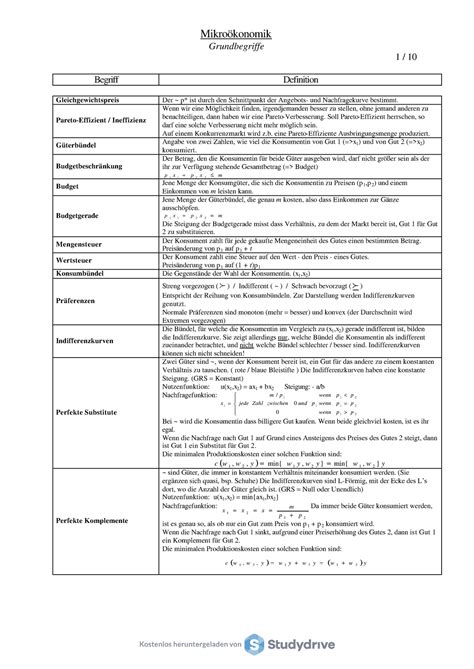 Mikro Formelsammlung Grundbegriffe 1 10 Begriff Definition