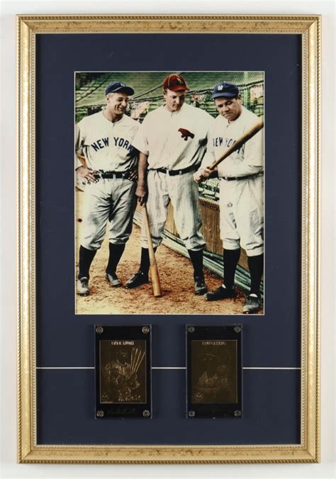 Babe Ruth And Lou Gehrig Yankees Custom Framed Colorized Photo Display With 2 Encased 23kt Gold