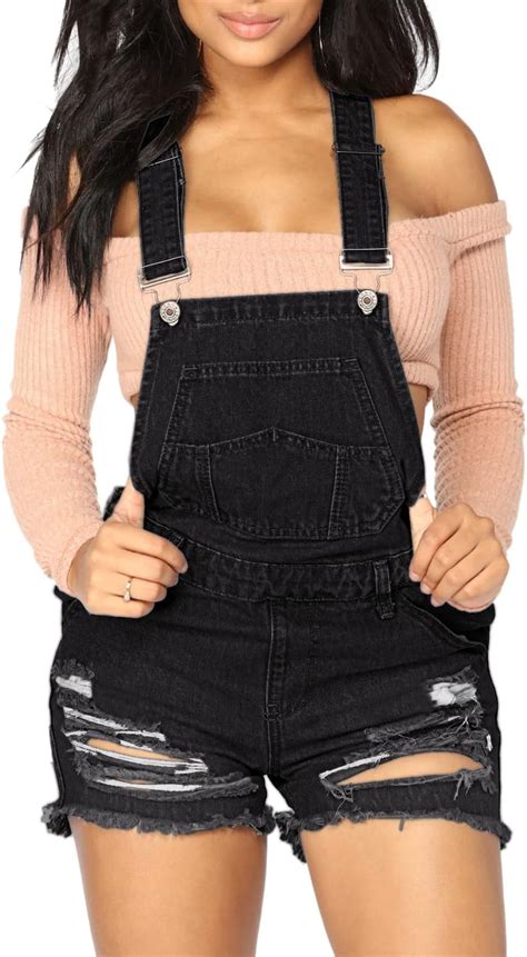 Amazon Lookbookstore Women S Ripped Denim Bib Overall Shorts Raw