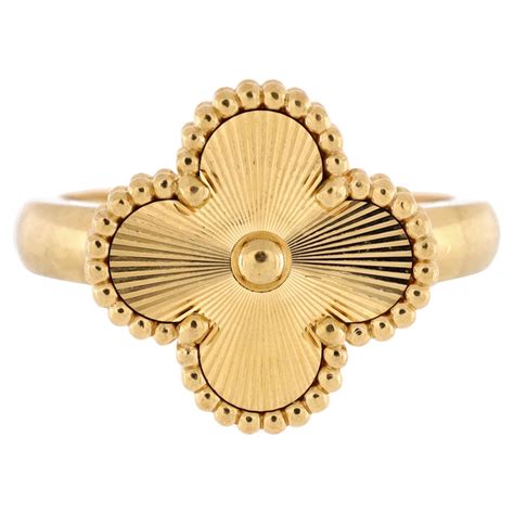 Van Cleef And Arpels Vintage Alhambra Ring Guilloche K Yellow Gold