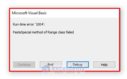 Run Time Error 1004 PasteSpecial Method Of Range Class Failed 4