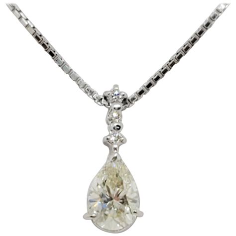 Estate Aquamarine Pear And White Diamond Pendant Necklace In Platinum