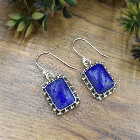 Sterling Silber Lapis Lazuli Octa Form Edelstein Ohrringe Designer