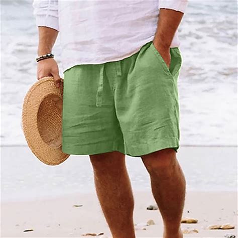 Njoeus Mens Linen Shorts Casual Cotton Elastic Waist Shorts For Men Lightweight Summer Beach