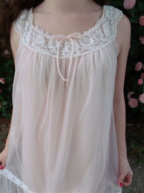 Vintage 60s Pale Pink Babydoll Nighty Sheer By Sailorpinkvintage