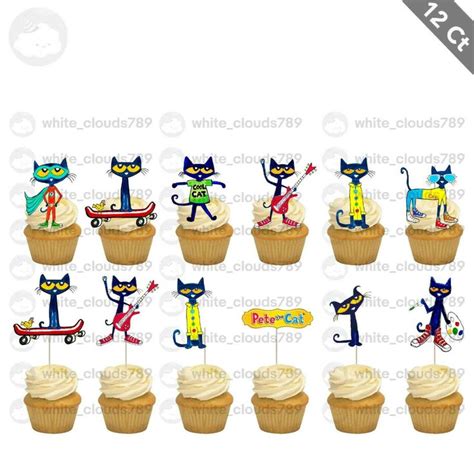 Pete The Cat Cupcake Topper Food Birthday Party Ebay In Cat