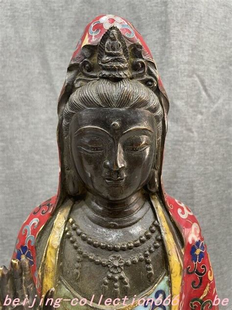 Old China Buddhism Temple Bronze Cloisonne Kwan Yin Guanyin