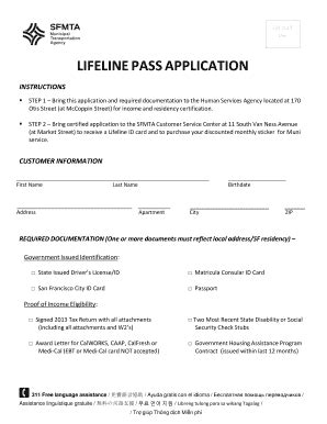 Fillable Online Lifeline Pass Application Fax Email Print Pdffiller