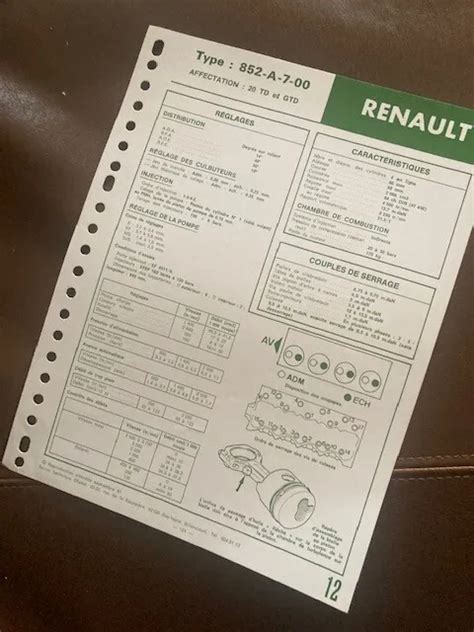 Fiche Technique Rtd Moteur Renault A Mont Sur Renault Td