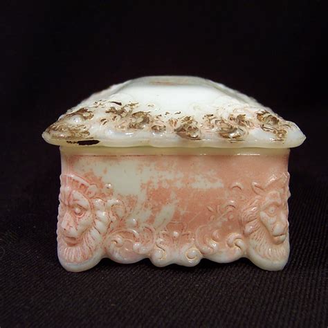 Victorian Milk Glass Vanity Jar Dresser Trinket Box With Lion Heads From Ruthsredemptions On