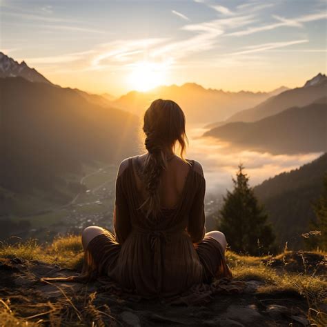 Una persona en una tranquila pose de yoga en la cima de una montaña la