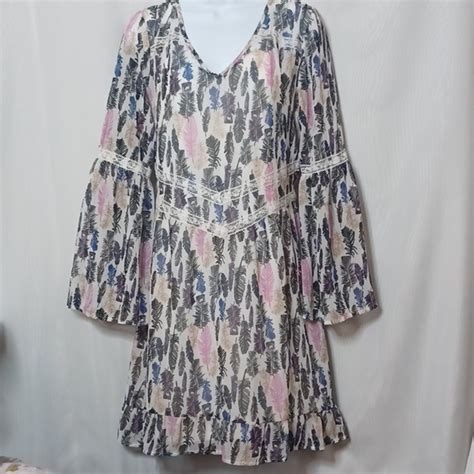 Bongo Dresses Bongo Multicolor Feather Print Dress Size Xl Poshmark