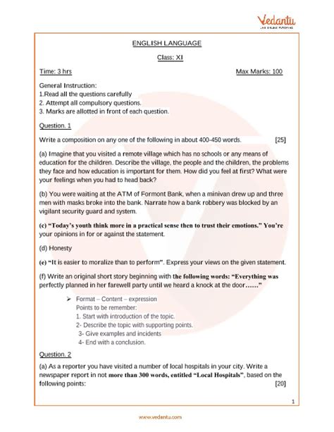 Sample Paper Of English Literature Class 11 Isc Exampless Papers