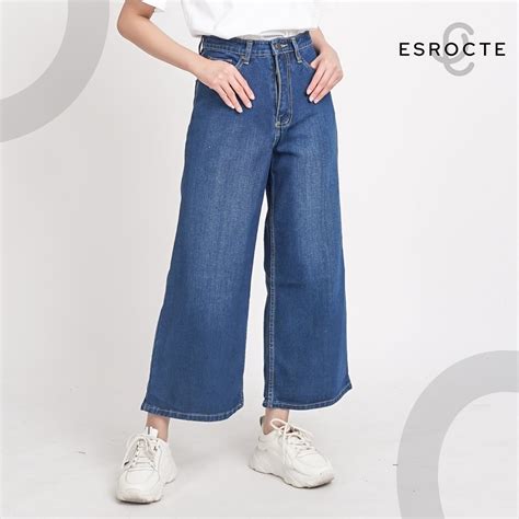 Jual Esrocte Celana Kulot High Waist Jeans Wanita P Navy Scrub