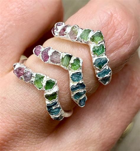 Gemstone Chevron Ring V Shape Ring Tourmaline V Shape Ring Etsy