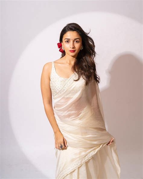 Alia Bhatt Looks Dreamy In An Ivory Organza Saree For Gangubai Promotions In 2022 Indian