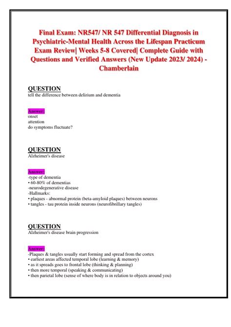 Final Exam: NR547/ NR 547 Differential Diagnosis in Psychiatric-Mental