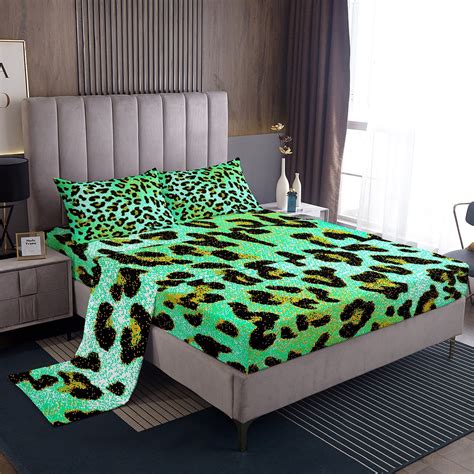 Yst Leopard Bed Sheets Set Queen Green Cheetah Sheet Set For Youth