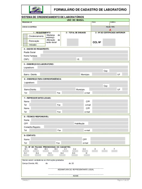 Preenchível Disponível FORMULRIO DE CADASTRO DE LABORATRIO Fax Email